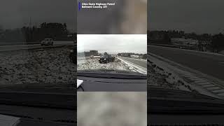 Police dashcam video shows two separate crashes where the drivers lost control on the ice