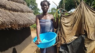 Taking a bath in my village bathroom.African village girl's life.