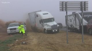 Speeding semi crashes through highway pileup