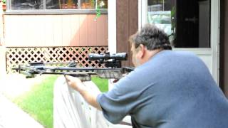 Dad Trying Out His New 10 Point Defender CLS 6 Point Series Crossbow (Shooting Practice Backyard)