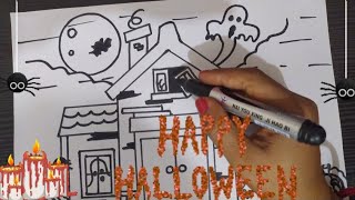 Haunted House Drawing/ How to draw a Haunted House easy / Halloween Drawing /Happy Halloween 🎃