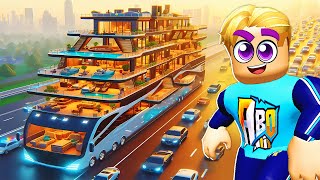 فيلم روبلوكس : طورت باص متحرك للأغنياء 🚌 🏡 ( سيارات سباق و مطاعم مدينة كاملة متحركة 🏎️ 🏁 ) حماس🔥 !!