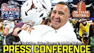 Steve Sarkisian, Quinn Ewers \u0026 Jahdae Barron - Peach Bowl Postgame | Texas def. Arizona State, 39-31