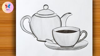 Teapot And Cup Drawing Easy || How to Draw Teapot And Cup Step by Step || Pencil Sketch Art Drawing