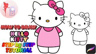 How to draw Hello Kitty - Step by Step Easy Draw Tutorial #Shorts #hellokitty #procreate