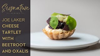 Joe Laker's Cheese tartlet with beetroot and oxalis