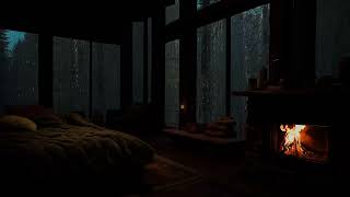 Cozy and Good Sleep: Cozy Wooden House, Fireplace \u0026 Sound of Rain on Rainy Day