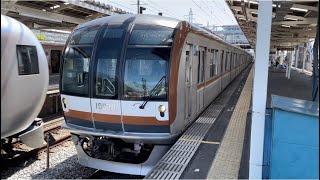 東京メトロ10000系10129編成（行先表示器三色LED）が回送電車として警笛を鳴らして小手指駅3番線を発車するシーン（回53S）2023.5.2.10:17