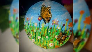 Easy nature painting|painting landscapes for beginners|Acrylic on round canvas