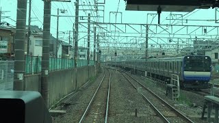 夏の総武快速線 津田沼駅～稲毛駅間を走行するE235系の前面展望