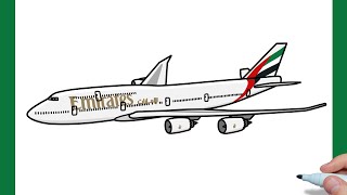 How to draw a BOEING 747 Emirates easy / drawing b747 emirates airlines