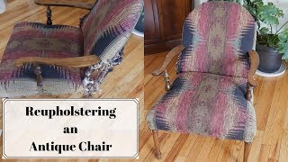 Reupholstering an antique chair, the lazy way | also how to upholster a stool