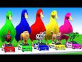 5 Giant Duck Cartoon, Cow, Mammoth, Elephant, Tiger, Paint Wild Animals Crossing Fountain Animation