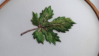 Grape Leaf Art Embroidery Satin stitch & long & short stitches | in detail