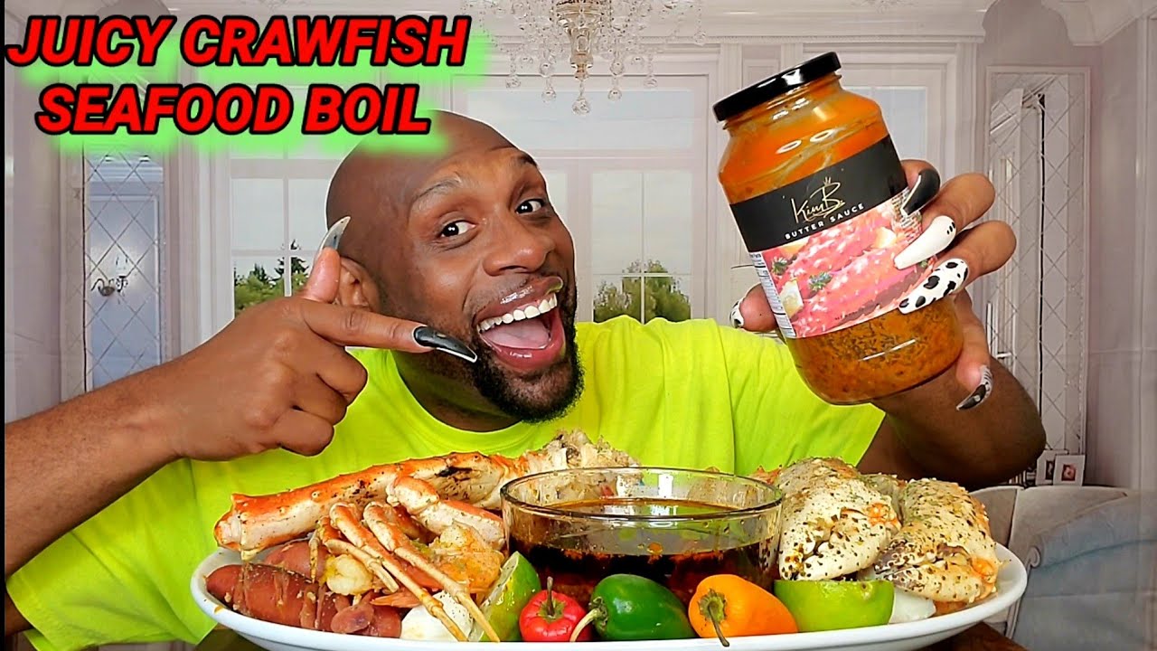 TRYING KIM B. SEAFOOD SAUCE ... JUICY CRAWFISH SEAFOOD BOIL MUKBANG 먹방 ...