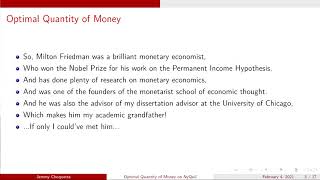 Optimal Quantity of Money Lecture