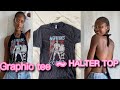 DIY:HOW TO TURN YOUR GRAPHIC TEE TOP TO HALTER TOP ( Very Easy )#diy #fashion #thrift