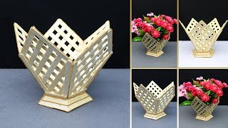 How to make flower vase with popsicle Sticks | diy flower vase | home decoration ideas