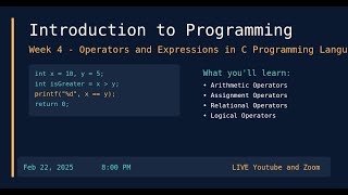 Week 4 – Operators and Expressions in C Programming