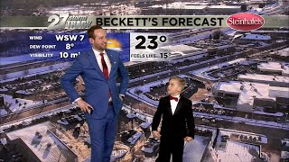 Special guest Beckett Kidd helps John Ziegler do the evening forecast