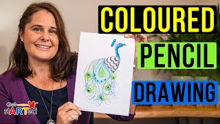How to Draw a Peacock with Coloured Pencils - Drawing Feathers and Birds for Beginners