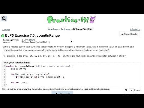 Java Practice It | Exercise 7.3: CountInRange | Arrays, Array Basics ...