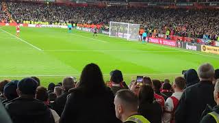 Arsenal v Sporting [Europa League penalties fan POV] Row 15. Sporting AWAY fans in background.