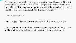 The Assignment Operator - Java