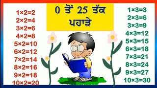 ਪਹਾੜੇ 0 ਤੋਂ 25 | pahare 0 to 25 | Tables in punjabi