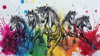 How to paint colourful horses, The Rainbow makers tutorial with voiceover