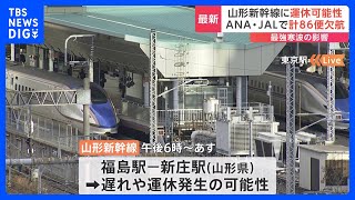 最強寒波の各交通機関への影響　山形新幹線福島駅～新庄駅間で5日午後6時～6日に遅れや運休の可能性　ANA・JAL欠航計86便｜TBS NEWS DIG