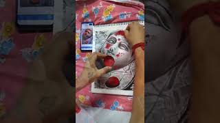 মায়ের সিঁদুর দিয়ে দুর্গা মায়ের সিঁদুর দান #viral #trending #art #drawing #charcoal #creative