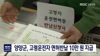 [단신] 양양군, 고령운전자 면허반납 지원 200117