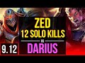 ZED vs DARIUS (TOP) | 12 solo kills, 2 early solo kills, Legendary | EUW Diamond | v9.12