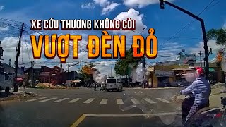 Xe cứu thương vượt đèn đỏ không bật đèn, còi ưu tiên, gây tai nạn