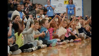 Mona Shores Marching Band drumline plays at Ross Park Elementary Kickoff Assembly Sept. 25, 2024