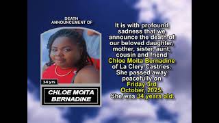 Chloe Moita Bernadine ~ Short Obituary