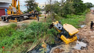 Incredible Dozer Failure In Water Sewage Canal And Operator Have Technical Skill Help By Crane 70TON