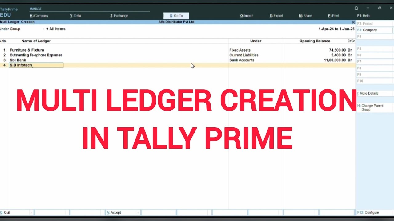 How To Create Multi Ledger In Tally Prime Multi Master Creation In