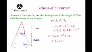 Volume of a Frustum - Corbettmaths