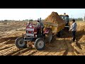 eicher 241 tractor stuck in soil with loaded trolly