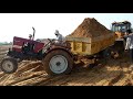 eicher 241 tractor stuck in soil with loaded trolly