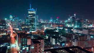 Aerial Hyperlapse of Warsaw Business Center at Night