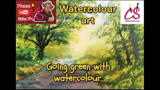 Colinsteedart. Watercolour Art Demonstration. Mixing greens and painting trees.