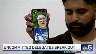 Uncommitted Democratic delegates hold sit-in protest, demanding a Palestinian speaker on DNC stage