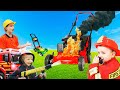Lawn mowing fire trucks garbage truck video for kids | blippi toys | min min playtime