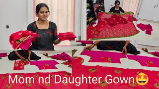 Ore Saree ல Mom nd Daughter Combo Pleated Gown Cutting video✨@rajisstory22 #tailoringchannel