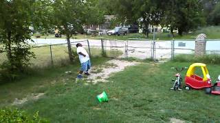 Lil terio jumps over a car