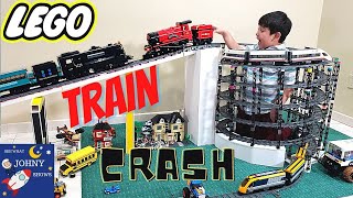 Johny's LEGO City Trains Crashing & BIGGEST DIY LEGO Train Track Layout