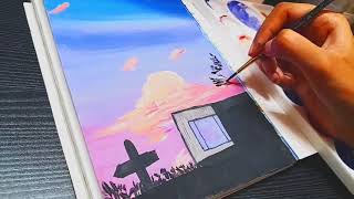 Poster colour painting Sunset easy|Painting tutorial for beginners aesthetic sky